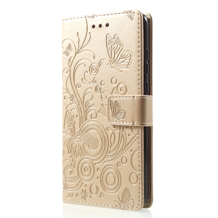 Imprinted Butterfly Flower PU Leather Mobile Shell for Huawei P30 - Gold-3