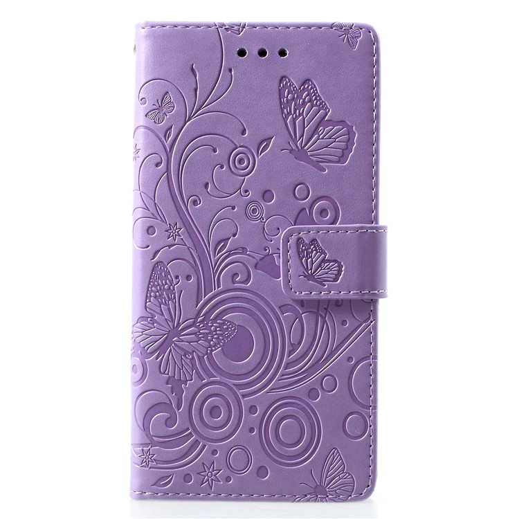 Imprinted Butterfly Flower PU Leather Flip Cover for Huawei P30 - Purple-1