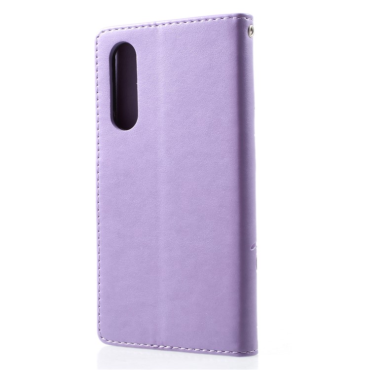 Imprinted Butterfly Flower PU Leather Flip Cover for Huawei P30 - Purple-2
