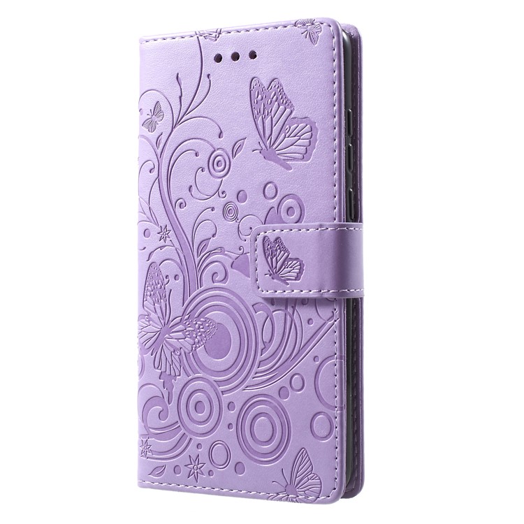 Imprinted Butterfly Flower PU Leather Flip Cover for Huawei P30 - Purple-3