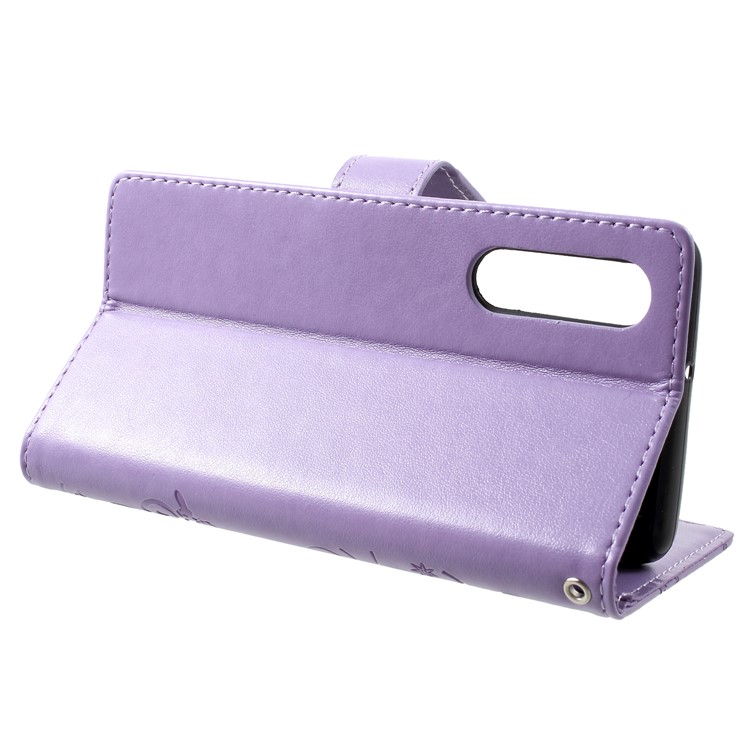 Imprinted Butterfly Flower PU Leather Flip Cover for Huawei P30 - Purple-4