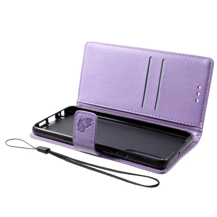 Imprinted Butterfly Flower PU Leather Flip Cover for Huawei P30 - Purple-5