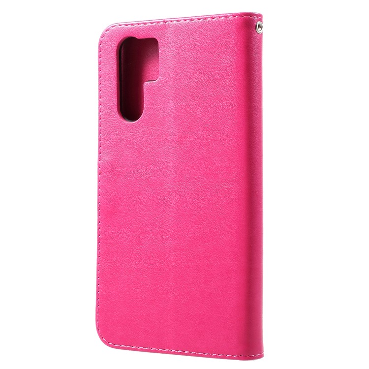 Imprinted Butterfly Flower PU Leather Mobile Case for Huawei P30 Pro - Rose-2
