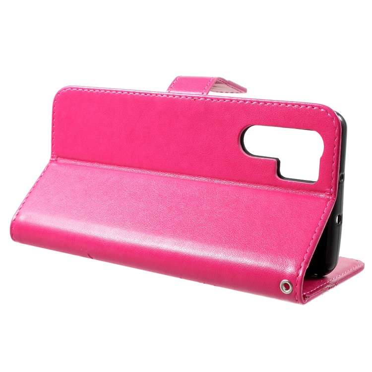 Imprinted Butterfly Flower PU Leather Mobile Case for Huawei P30 Pro - Rose-4