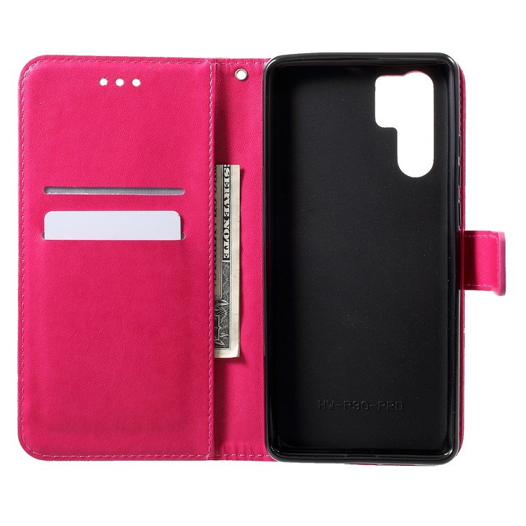 Imprinted Butterfly Flower PU Leather Mobile Case for Huawei P30 Pro - Rose-5
