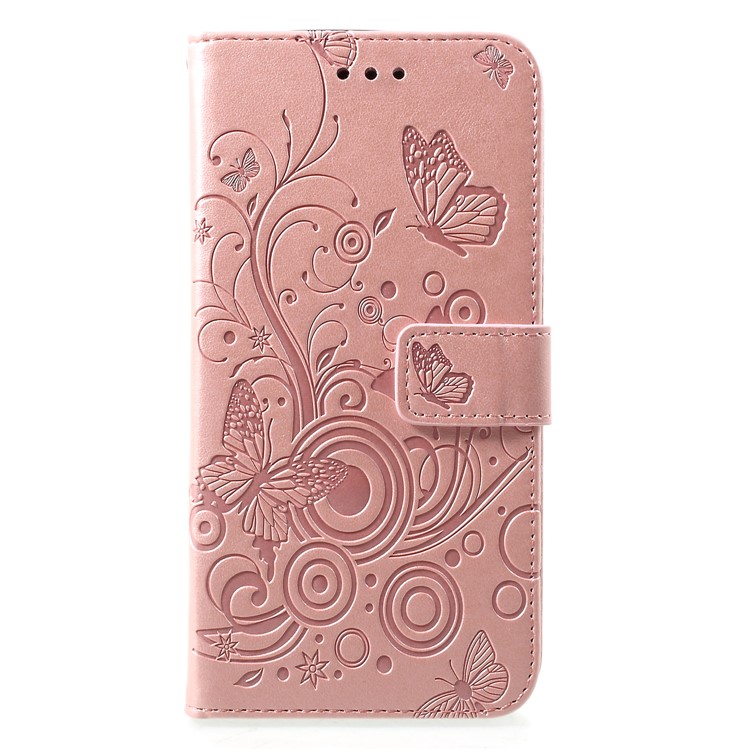 Imprinted Butterfly Flower PU Leather Mobile Cover for Huawei P30 Pro - Rose Gold-1