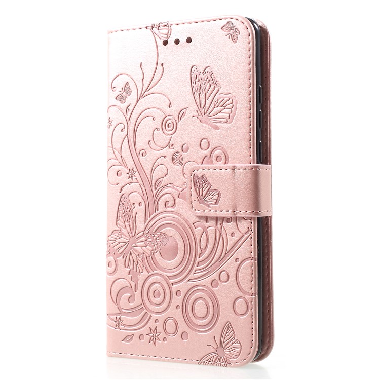 Imprinted Butterfly Flower PU Leather Mobile Cover for Huawei P30 Pro - Rose Gold-3