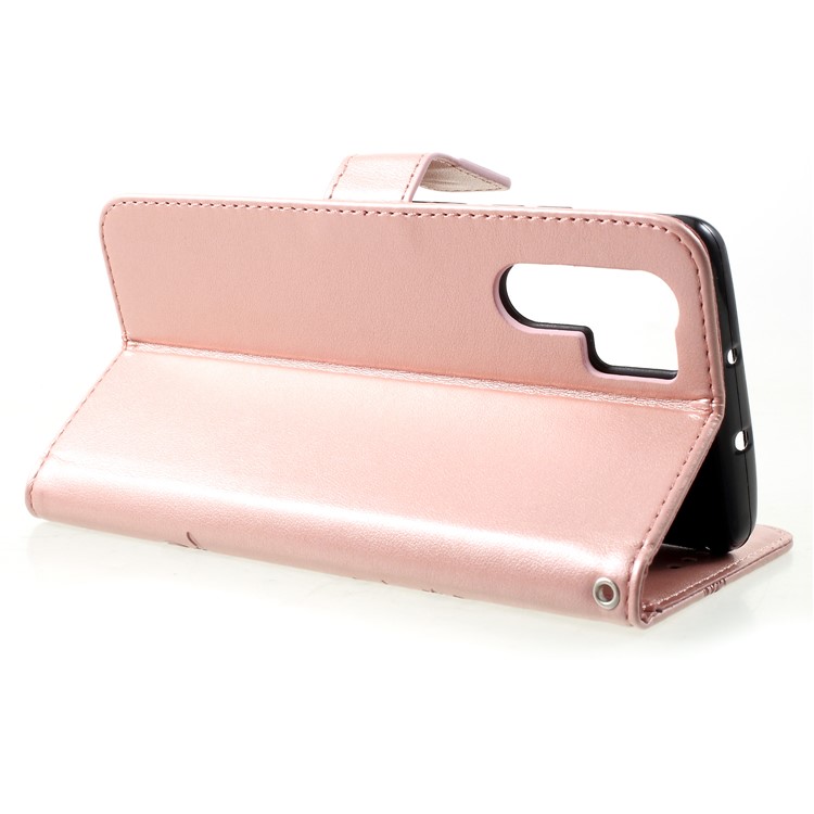 Imprinted Butterfly Flower PU Leather Mobile Cover for Huawei P30 Pro - Rose Gold-4