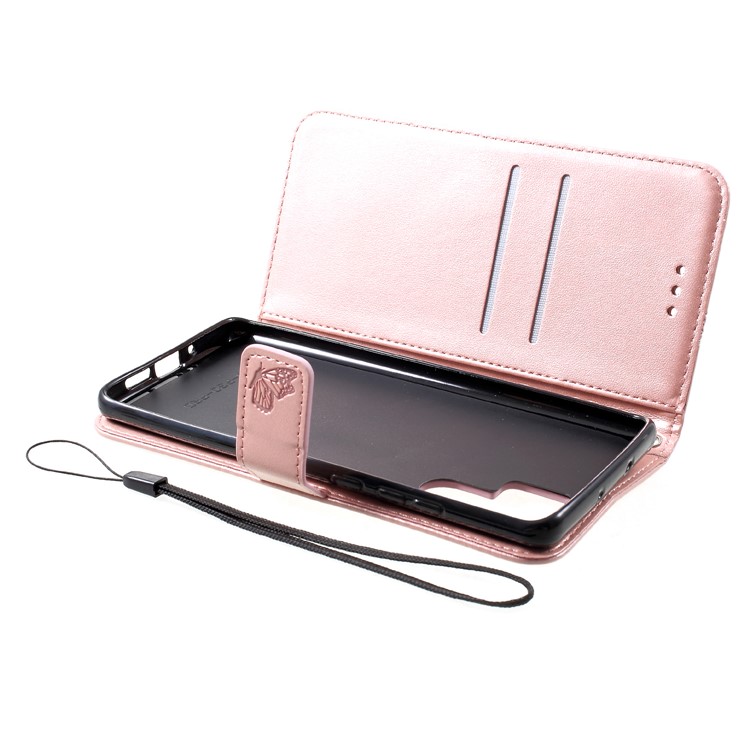 Imprinted Butterfly Flower PU Leather Mobile Cover for Huawei P30 Pro - Rose Gold-5