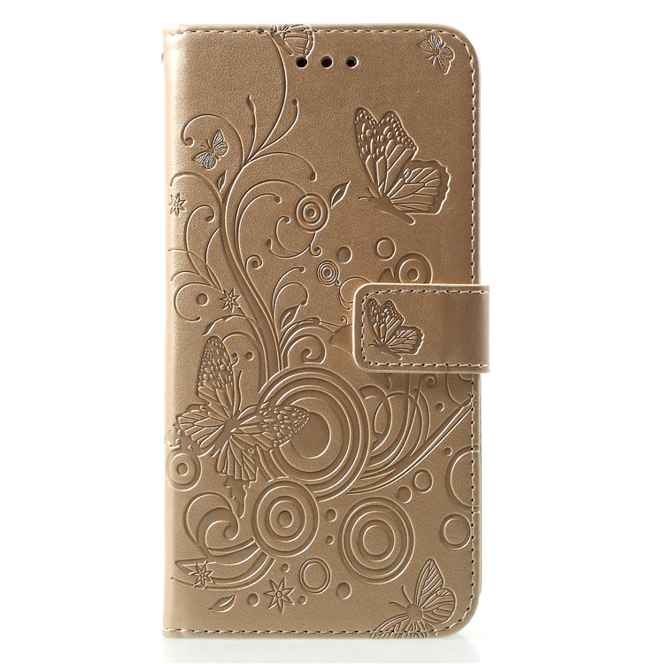 Imprinted Butterfly Flower PU Leather Mobile Shell for Huawei P30 Pro - Gold-1