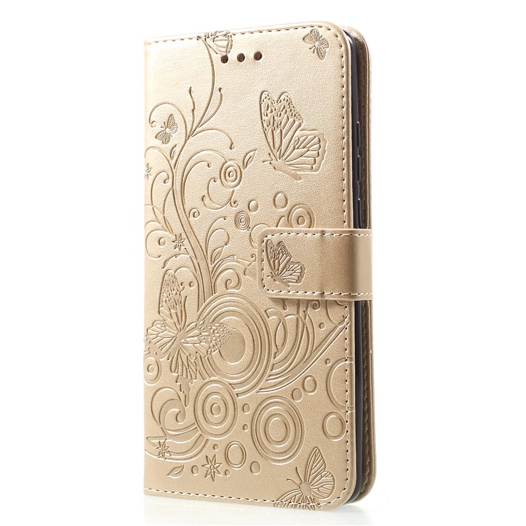 Imprinted Butterfly Flower PU Leather Mobile Shell for Huawei P30 Pro - Gold-3