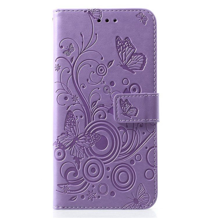 Imprinted Butterfly Flower PU Leather Protective Case for Huawei P30 Pro - Purple-1