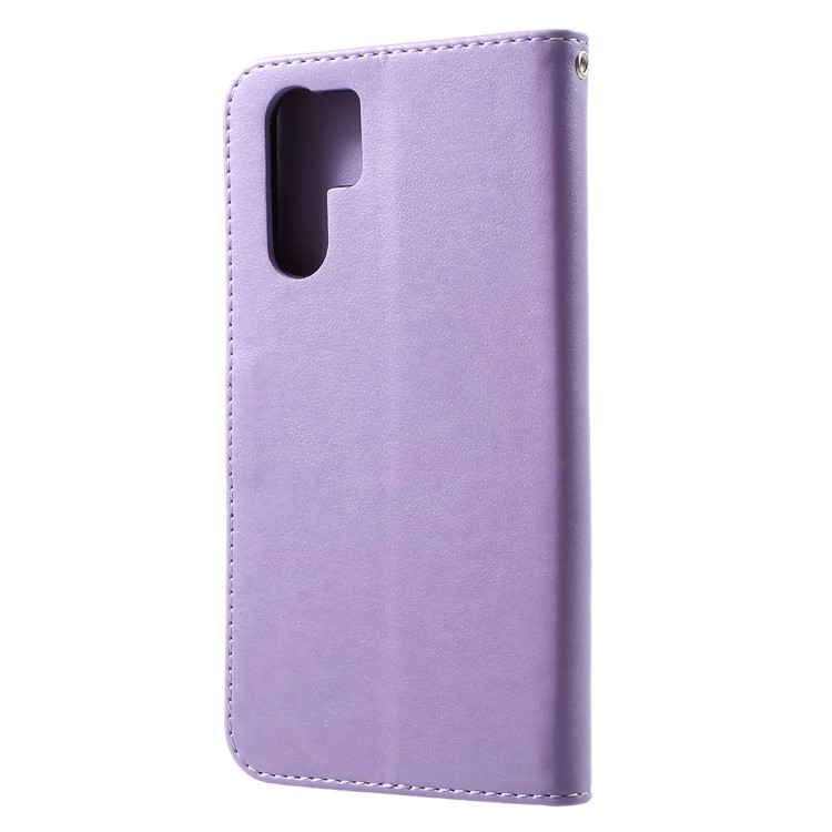 Imprinted Butterfly Flower PU Leather Protective Case for Huawei P30 Pro - Purple-2