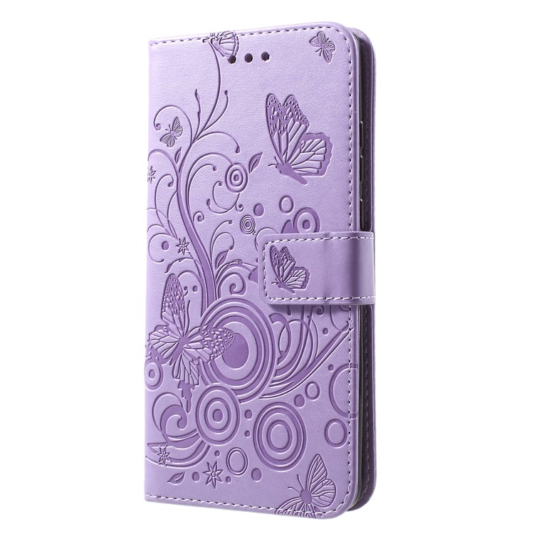 Imprinted Butterfly Flower PU Leather Protective Case for Huawei P30 Pro - Purple-3