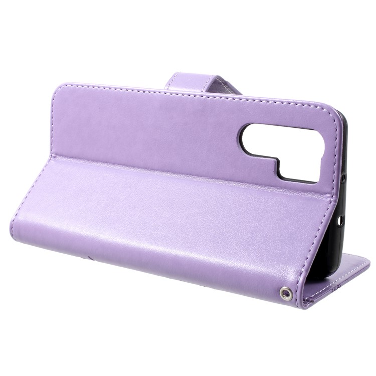 Imprinted Butterfly Flower PU Leather Protective Case for Huawei P30 Pro - Purple-4
