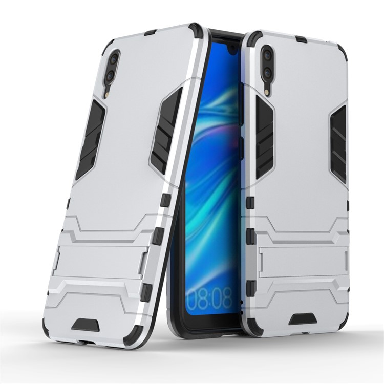Cool Guard Kickstand PC TPU Hybrid Cover for Huawei Enjoy 9 / Y7 Pro (2019) - Silver-1