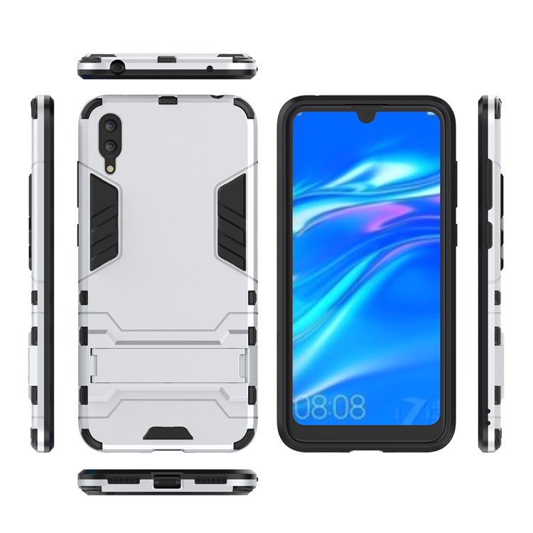 Cool Guard Kickstand PC TPU Hybrid Cover for Huawei Enjoy 9 / Y7 Pro (2019) - Silver-2