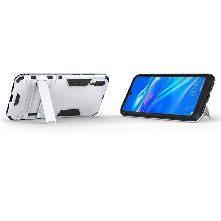 Cool Guard Kickstand PC TPU Hybrid Cover for Huawei Enjoy 9 / Y7 Pro (2019) - Silver-3