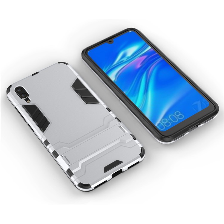 Cool Guard Kickstand PC TPU Hybrid Cover for Huawei Enjoy 9 / Y7 Pro (2019) - Silver-4