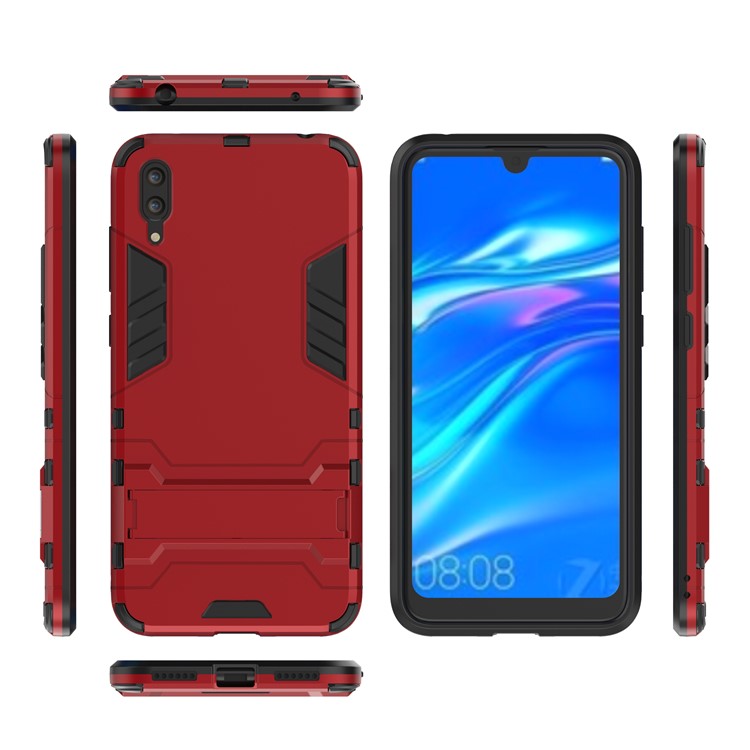 Cool Guard Kickstand PC TPU Hybrid Shell for Huawei Enjoy 9 / Y7 Pro (2019) - Red-2