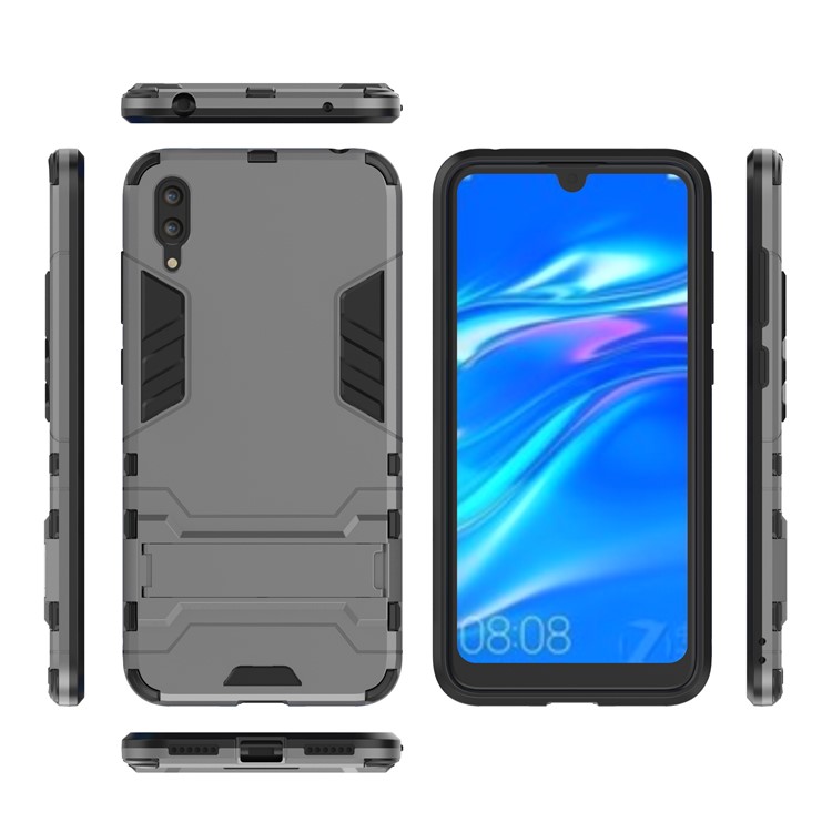 Cool Guard Kickstand PC TPU Hybrid Mobile Phone Case for Huawei Enjoy 9 / Y7 Pro (2019) - Grey-2