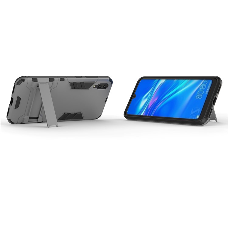 Cool Guard Kickstand PC TPU Hybrid Mobile Phone Case for Huawei Enjoy 9 / Y7 Pro (2019) - Grey-3