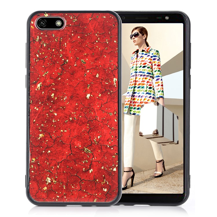 Epoxy Gold-stamping TPU Cell Phone Shell for Huawei Y5 (2018) - Red-1