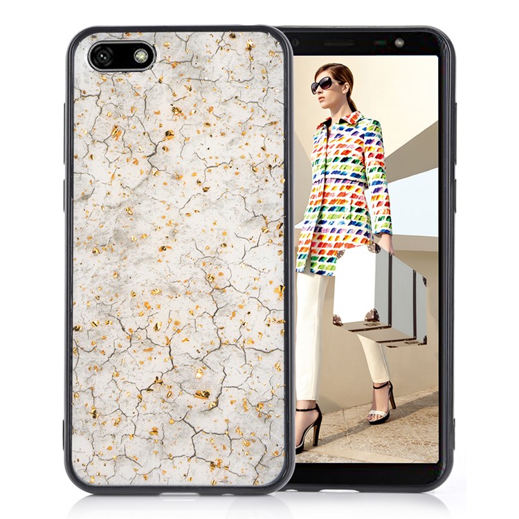 Epoxy Gold-stamping TPU Mobile Case for Huawei Y5 (2018) - White-1