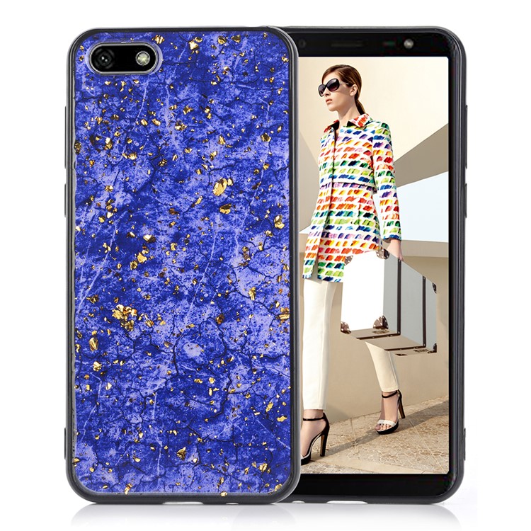 Epoxy Gold-stamping TPU Mobile Cover Shell for Huawei Y5 (2018) - Blue-1