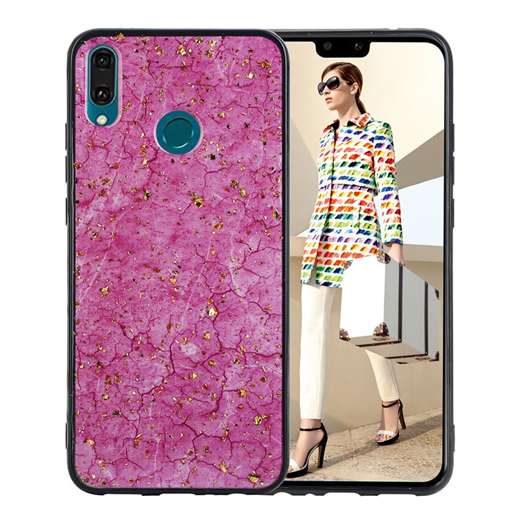 Epoxy Gold-stamping TPU Back Case for Huawei Y9 (2019) / Enjoy 9 Plus - Rose-1