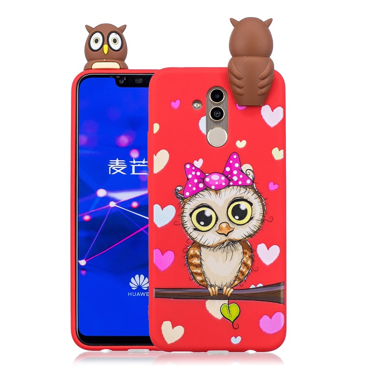 Boneca 3D Bonito Padrão De Impressão TPU Capa Protetora Para Huawei Mate 20 Lite - Coruja Fêmea-1