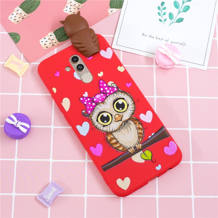 Boneca 3D Bonito Padrão De Impressão TPU Capa Protetora Para Huawei Mate 20 Lite - Coruja Fêmea-6