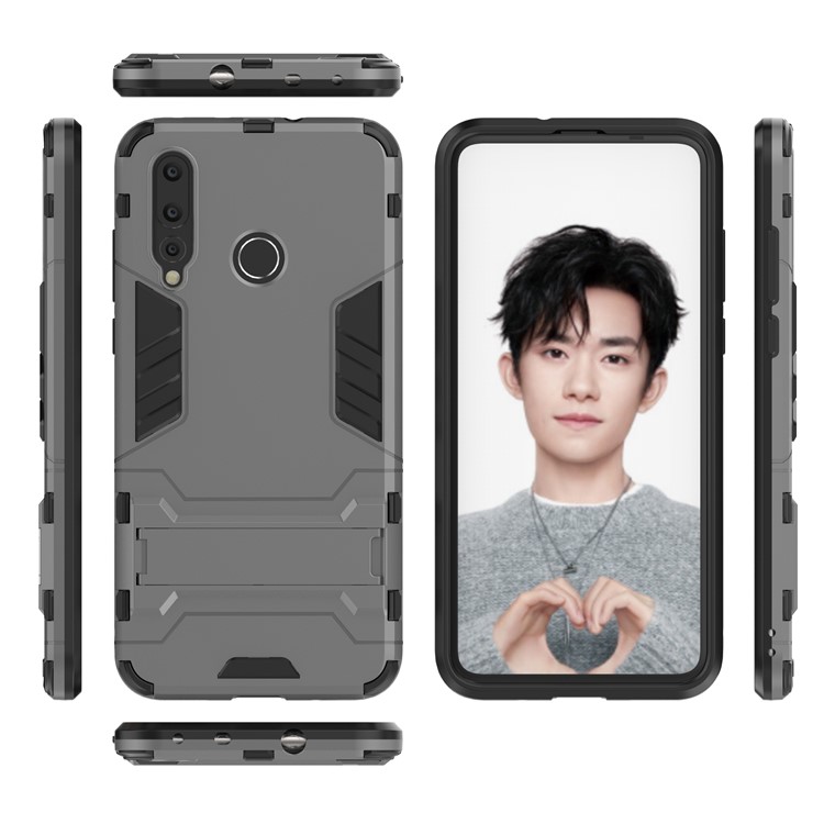 Cool Guard Plastic + TPU Hybrid Shell with Kickstand for Huawei nova 4 - Grey-2