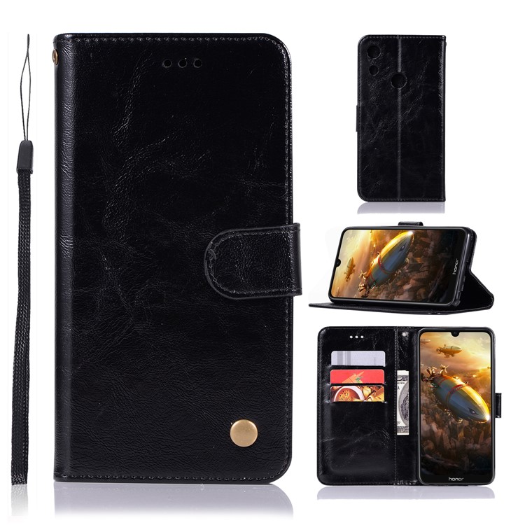 Custodia A Portafoglio Vintage In Pelle Premium Per Huawei Honor 8A - Nero-1