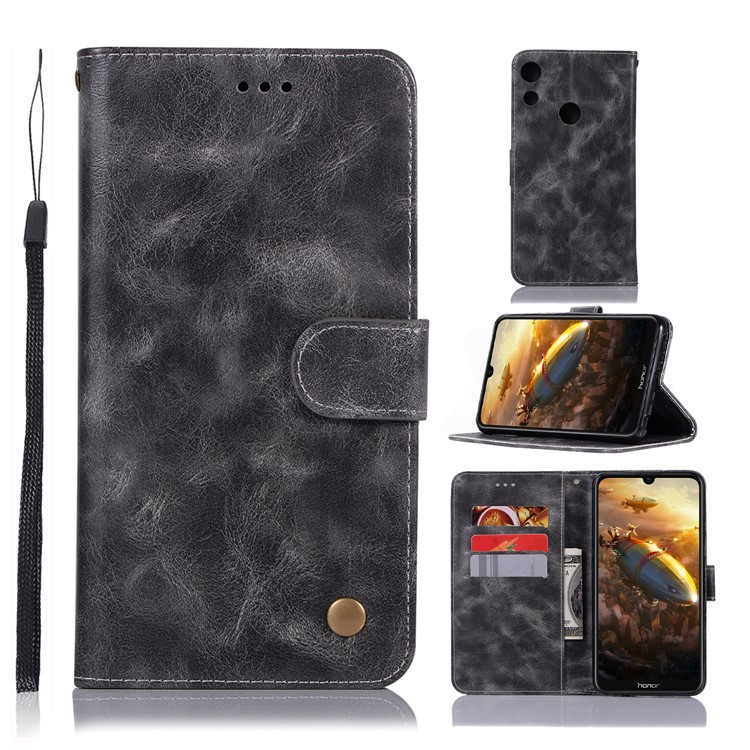 Premium Vintage Leather Wallet Cover for Huawei Honor 8A - Grey-1