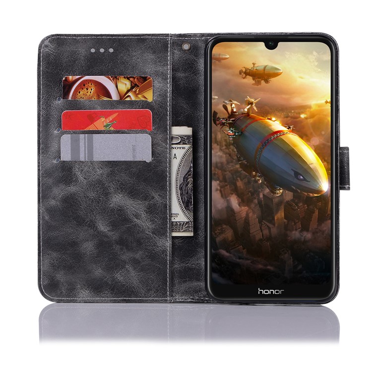 Premium Vintage Leather Wallet Cover for Huawei Honor 8A - Grey-4