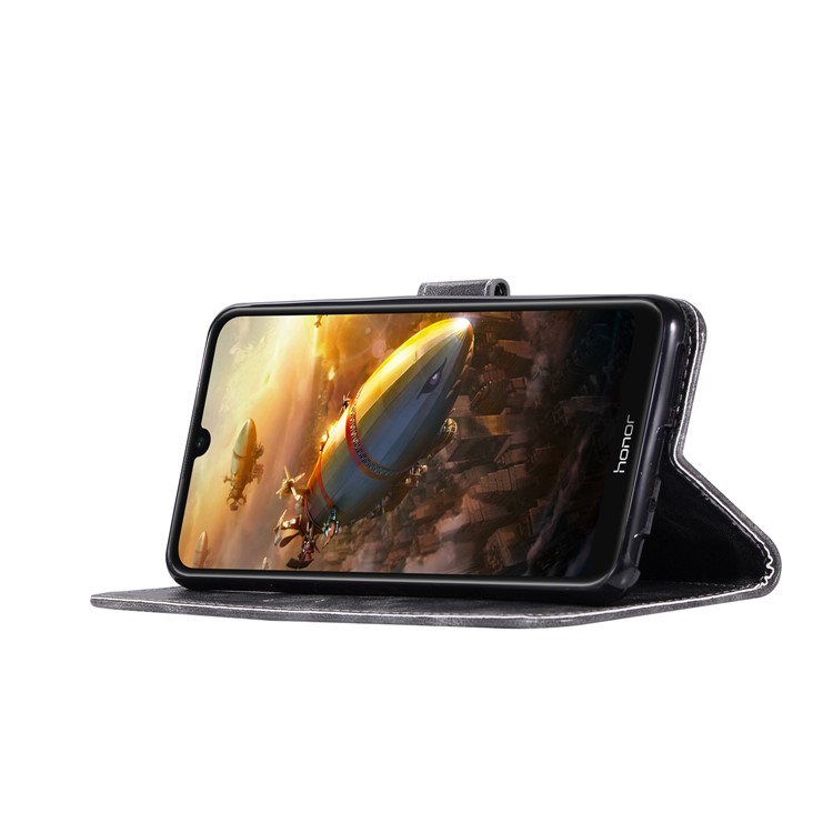 Premium Vintage Leather Wallet Cover for Huawei Honor 8A - Grey-5