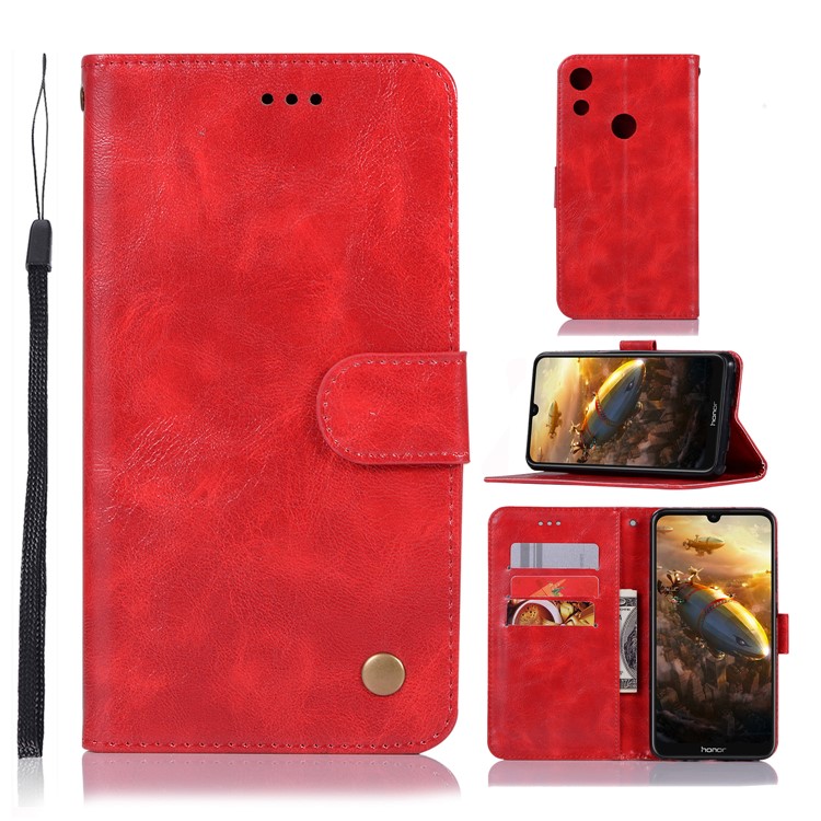 Premium Vintage Leather Wallet Case Shell for Huawei Honor 8A - Red-1