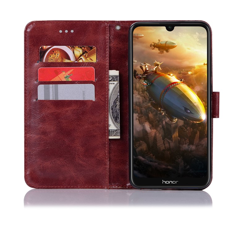 Premium Vintage Leather Wallet Phone Case for Huawei Honor 8A - Wine Red-4