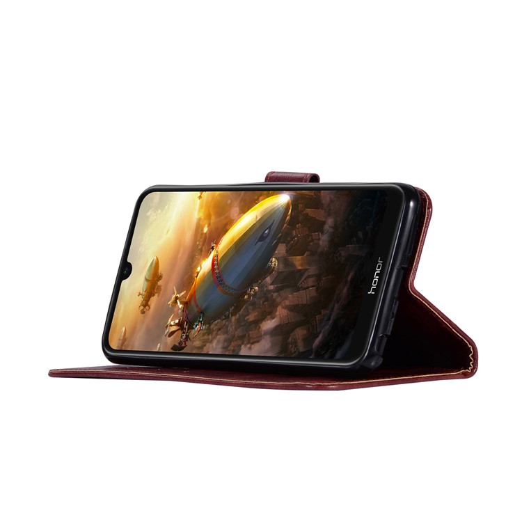 Premium Vintage Leather Wallet Phone Case for Huawei Honor 8A - Wine Red-5