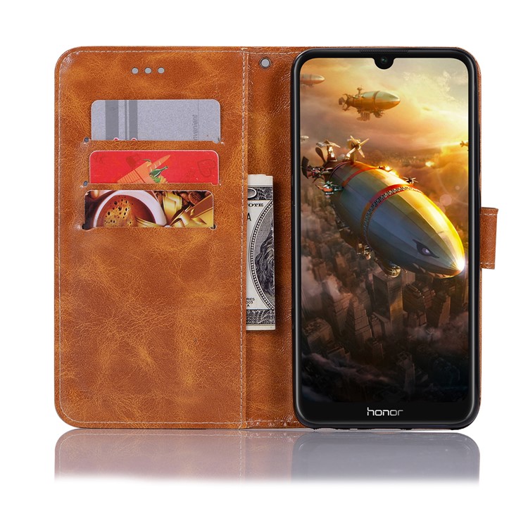 Estojo De Couro Premium Stand Com Slots De Cartão Para Huawei Honor 8A - Castanho-4