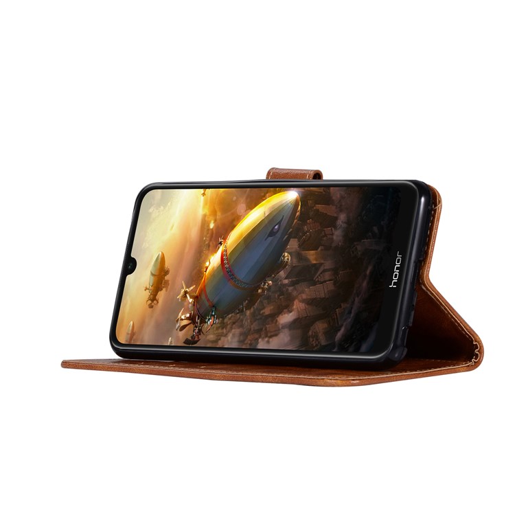 Estojo De Couro Premium Stand Com Slots De Cartão Para Huawei Honor 8A - Castanho-5