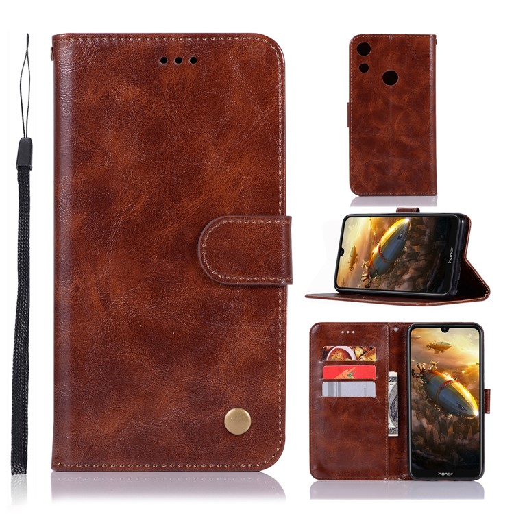 Premium Vintage Leather Stand Cover with Card Slots for Huawei Honor 8A - Coffee-1