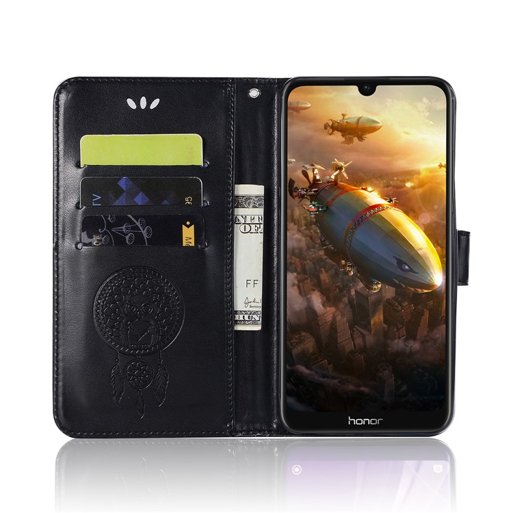 Imprinted Dream Catcher Owl Leather Wallet Case for Huawei Honor 8A - Black-4