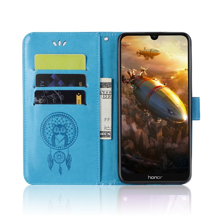 Imprinted Dream Catcher Owl Stand Leather Wallet Case for Huawei Honor 8A - Blue-4