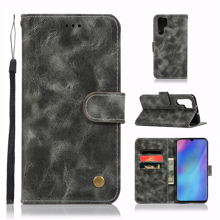 Vintage Premium PU Leather Wallet Cover with Stand for Huawei P30 Pro - Grey-1
