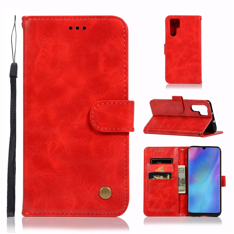 Vintage Premium PU Leder Brieftasche Schale Mit Ständer Für Huawei P30 Pro - Rot-1