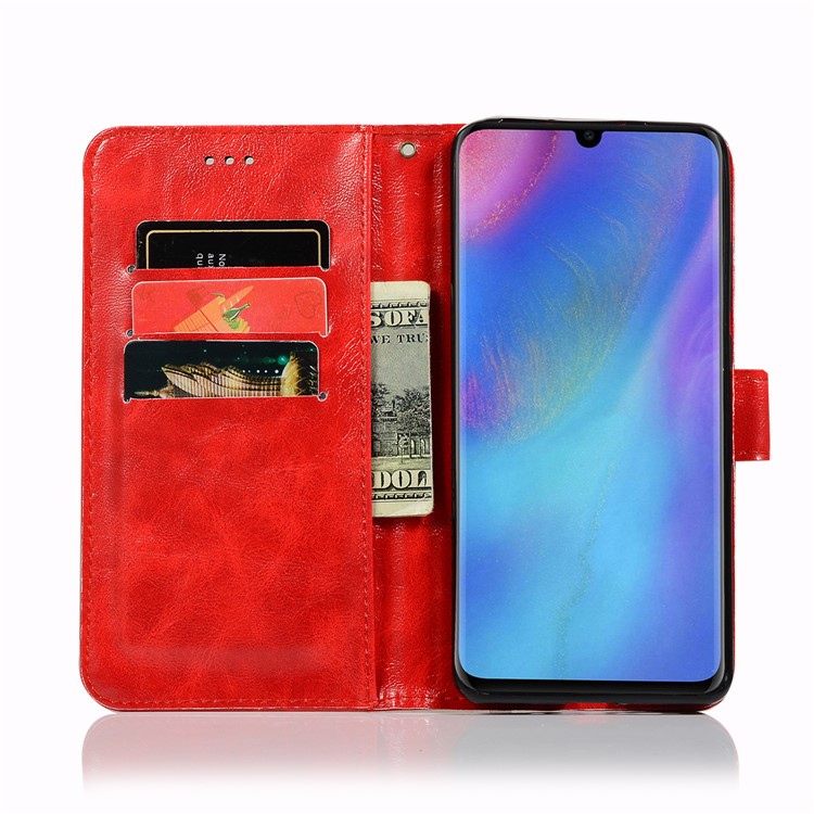 Vintage Premium PU Leder Brieftasche Schale Mit Ständer Für Huawei P30 Pro - Rot-4