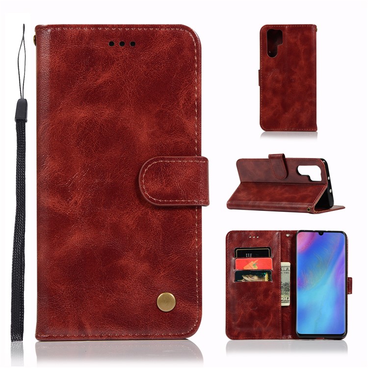 Vintage Premium PU Leather Wallet Casing with Stand for Huawei P30 Pro - Wine Red-1