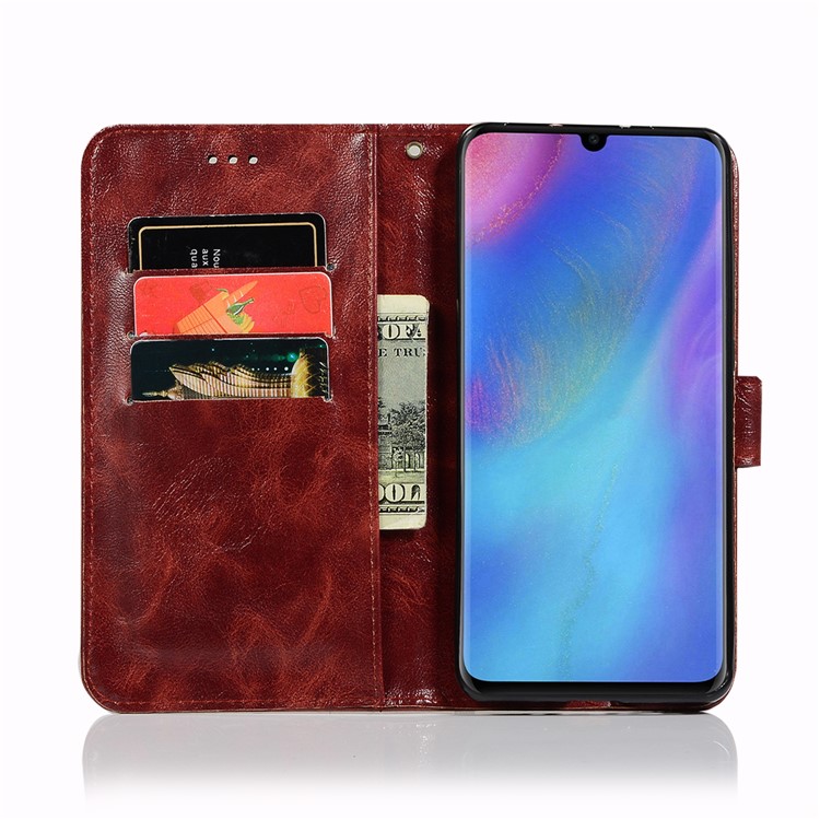 Vintage Premium PU Leather Wallet Casing with Stand for Huawei P30 Pro - Wine Red-4